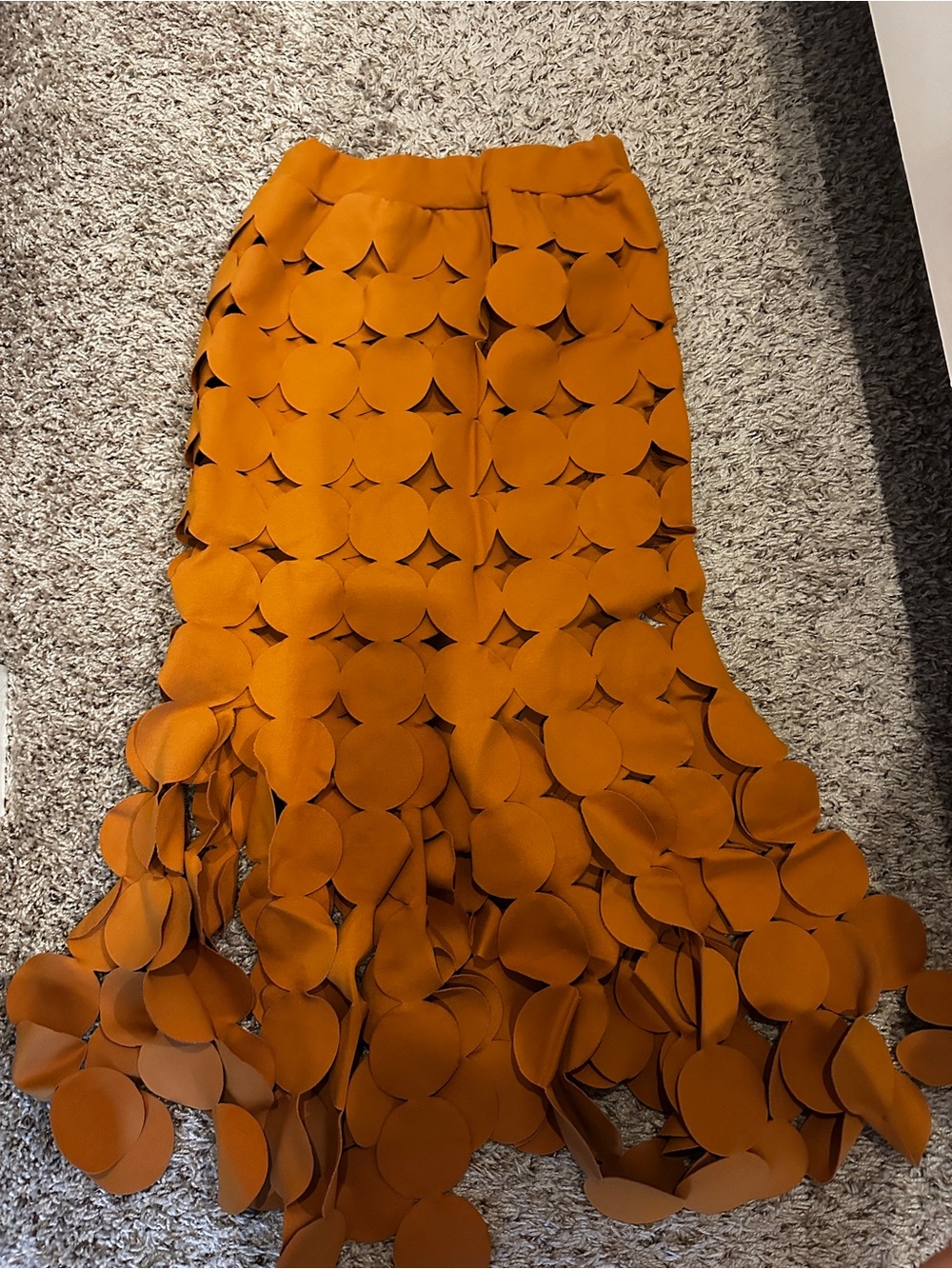 Statement Orange Maxi Skirt with Circular Appliqués